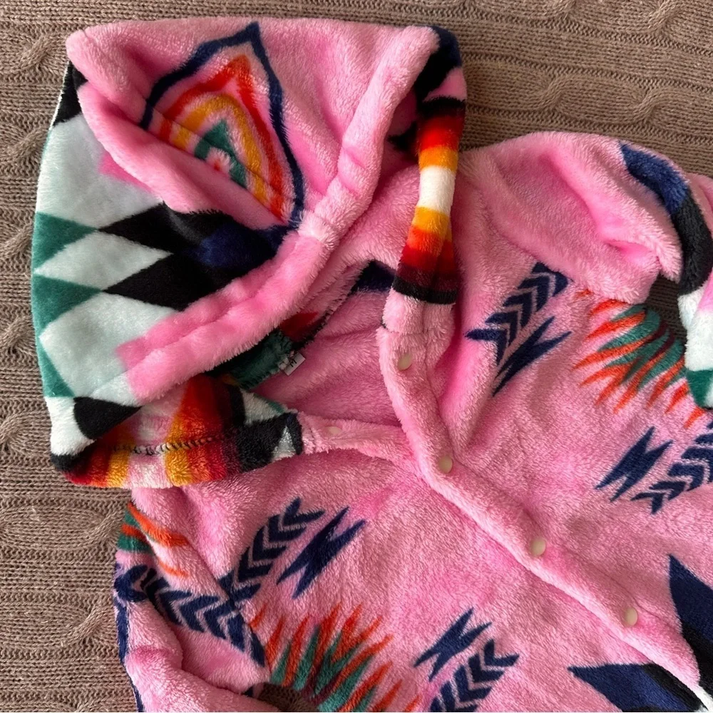 NWOT Baby Girl Hooded Fleece Footie, Southwestern Pink, 12 Months